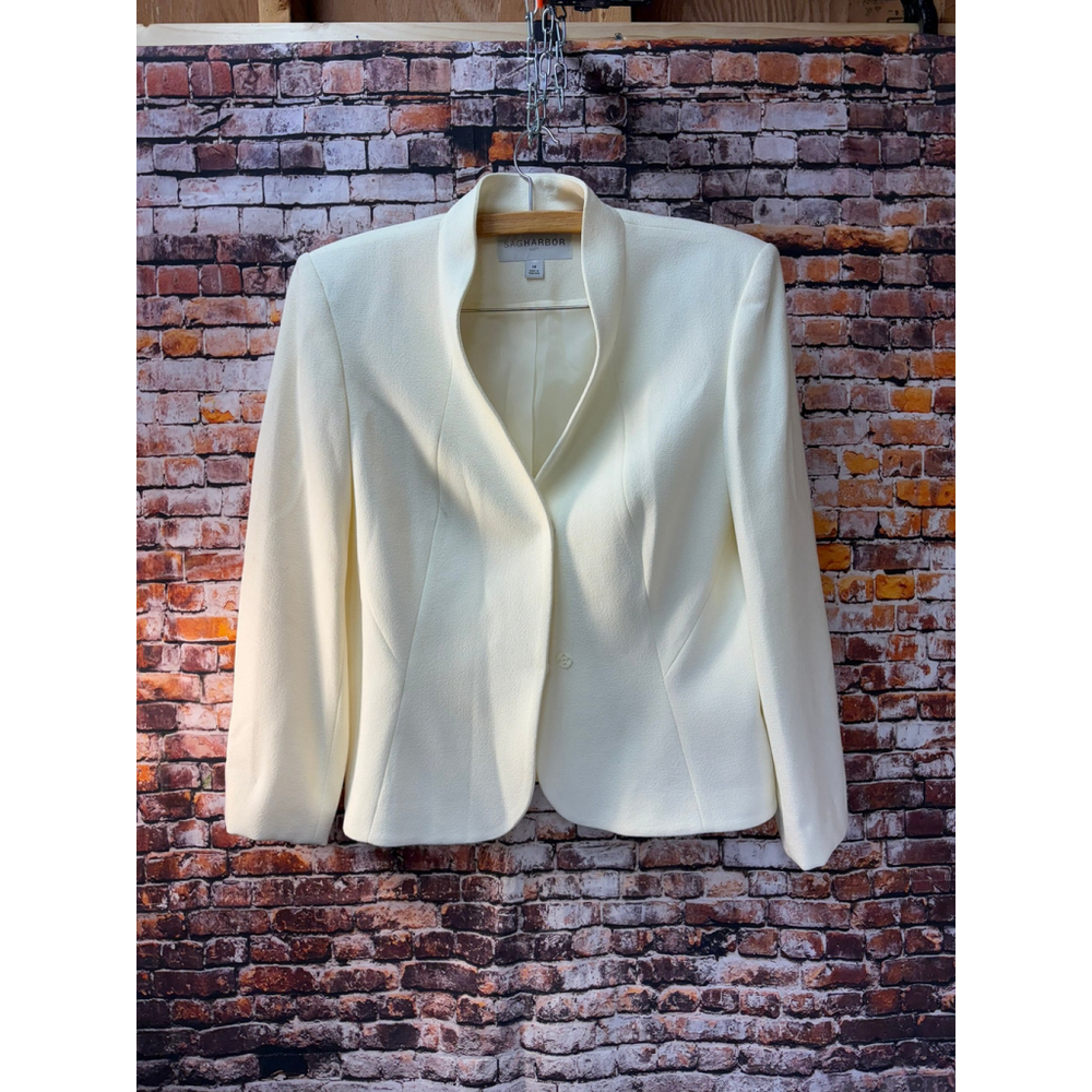 Sag Harbor Suit Blazer White Textured Sleeves Structured Shawl collar Sz L